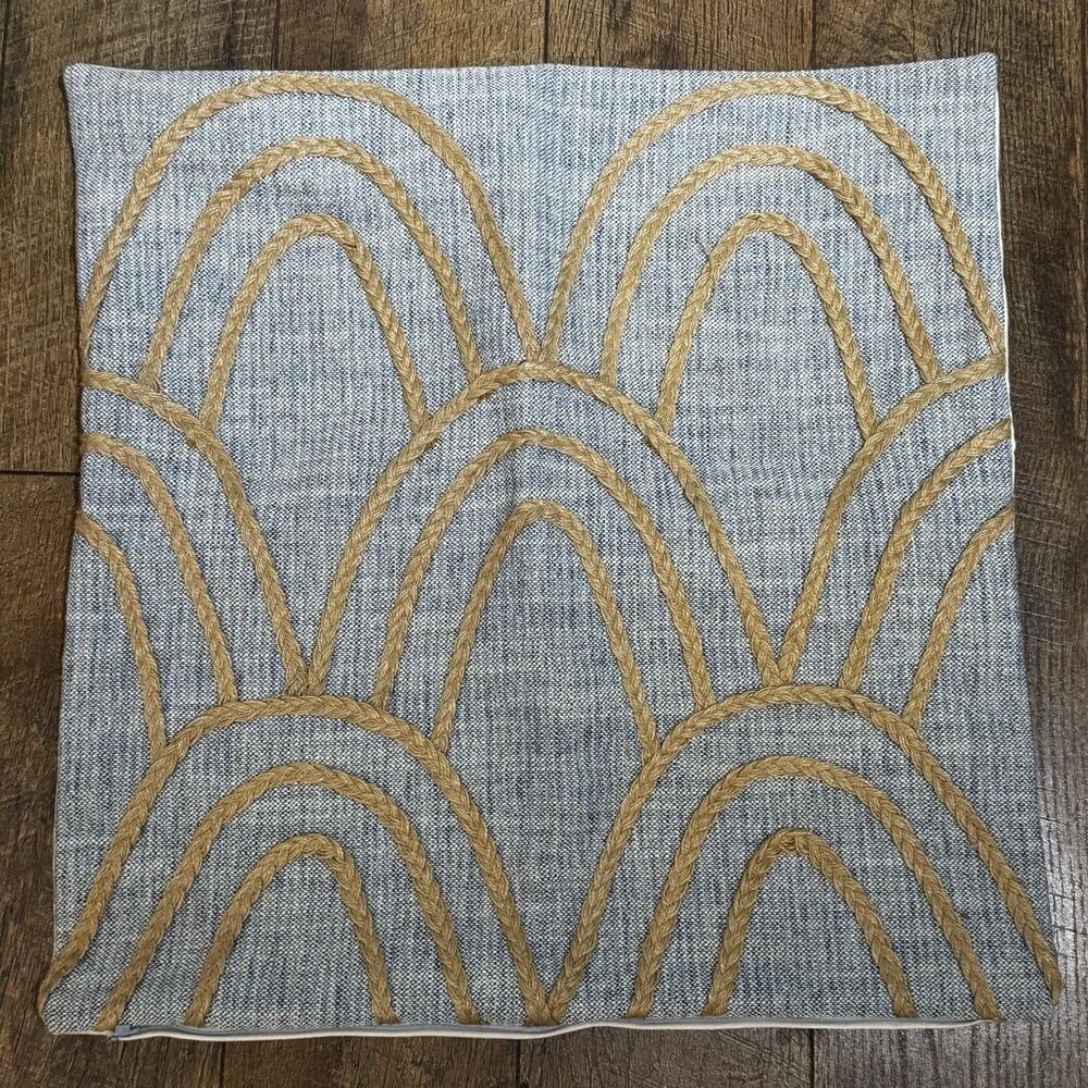 Eastern Accents Throw Pillow Cover 20x20 Beachy Boho Coastal Blue Jute Cottage